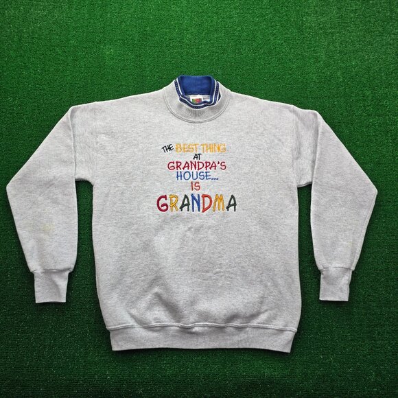 Grandma Sweatshirt Mens Medium Gray Best Thing at Grandpas House Pullover Casual - Picture 1 of 8